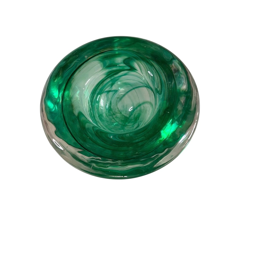 Kosta Boda Green Teal Jade Swirl Art Glass Heavy Votive Candle Holder‎ Sweden 4"